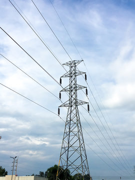 High voltage power pole sky background