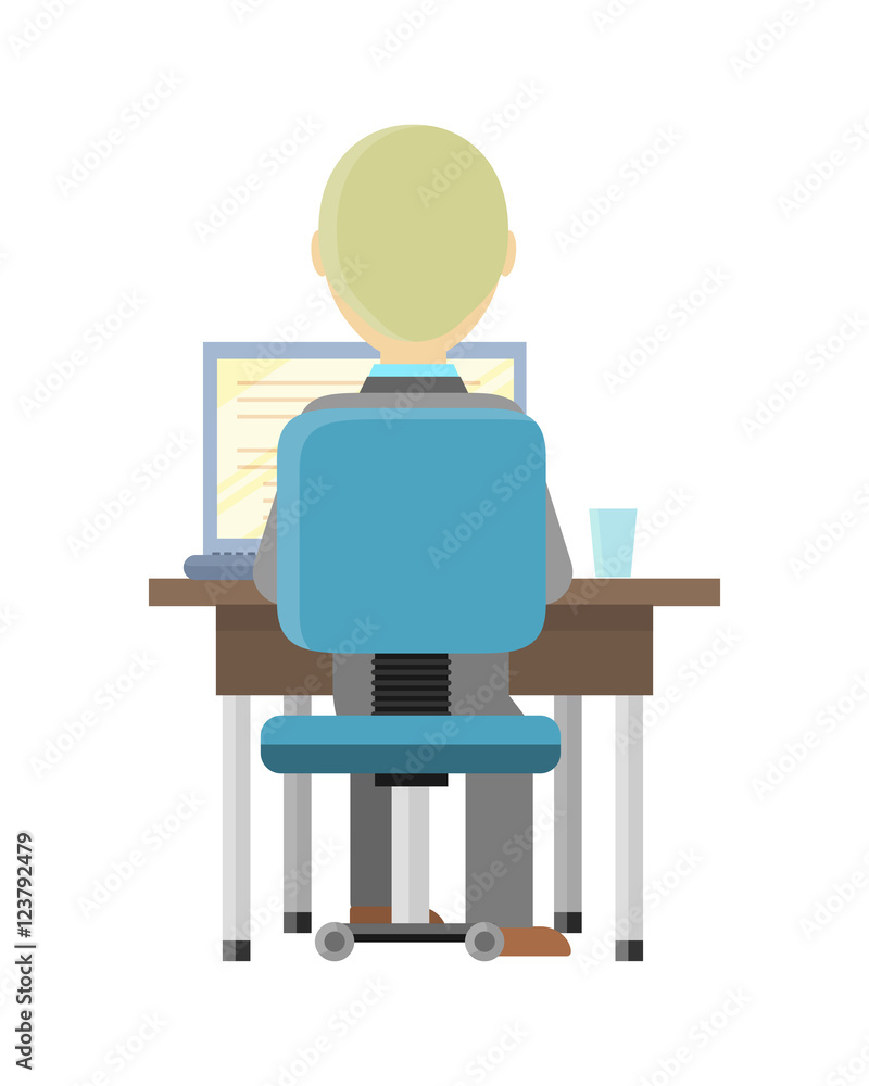 Poster man working on the computer