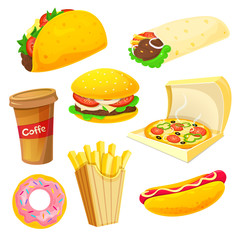 Fast food vector illustration set