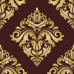 Damask vector classic golden pattern. Seamless abstract background with repeating elements