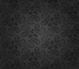 Floral vector dark ornament. Seamless abstract classic pattern with flowers