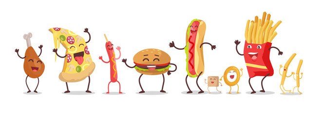 Set of Fast Food Products Vector in Flat Design