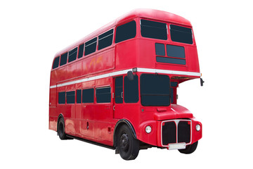 the red retro bus on white background