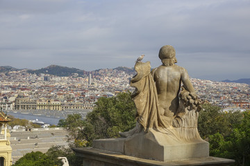 Fototapeta na wymiar Amazing view over Barcelona from the stairs of National Palace MNAC