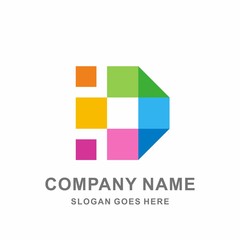 Monogram Letter D Colorful Geometric Square Pixel Decoration Vector Logo Design Template 