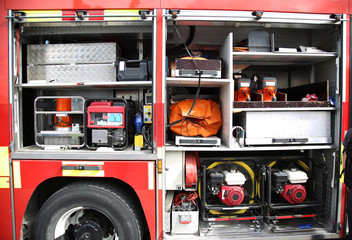Rescue Equipment Inside packed inside a fire truck