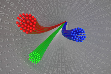 3D Illustration: Red, blue and green fibre optic cables 