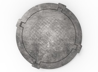 3d illustration of generic manhole. nice and clean metal. isolated on white background