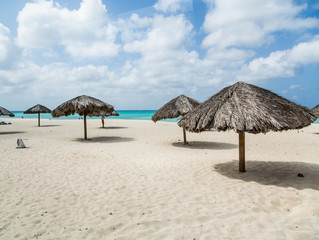 Thatched Umbrellas on Aruba Beach