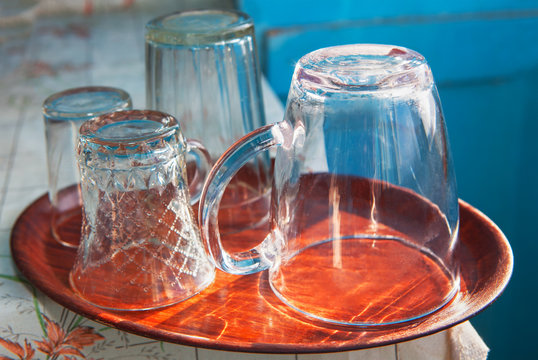 glass cups on a tray