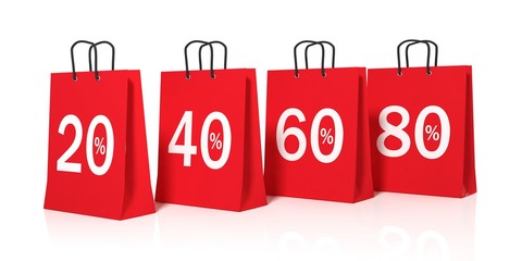 Discount symbols on shopping bags. 3d illustration