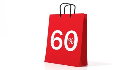 Discount symbol on shopping bag. 3d illustration