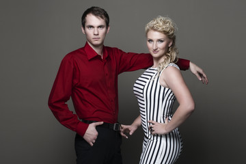 Young couple portrait in studio