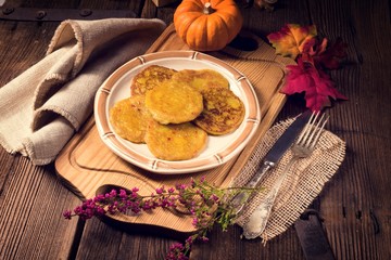 Potato pancakes with pumpkin puree