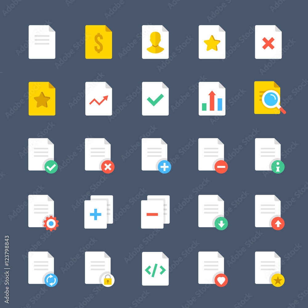 Poster vector document icons set. business, technology user interface elements, ui signs, symbols collectio