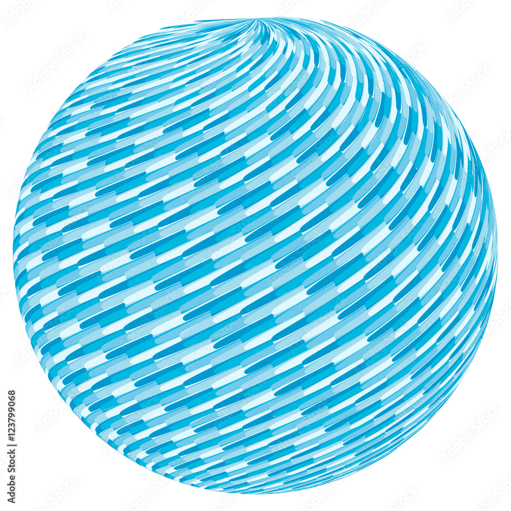 Poster blue swirl pattern on the sphere, blue shapes covering ball 3d vector illustration for print or webs