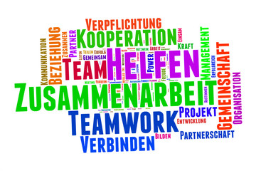 Zusammenarbeit, Teamwork, Helfen, Text in bunt