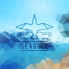 travel agency logo on polygon seascape background, seagull