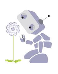 The Illustration of Robot picking a dandelion