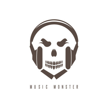 negative space concept with skull monster and headphones