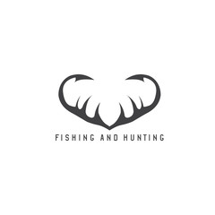 fishing and hunting illustration with deer horns and fishing hoo