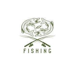 vintage fishing vector design template with pike
