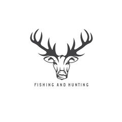 hunting and fishing emblem with deer and fish