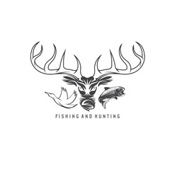 hunting and fishing vintage emblem vector design template