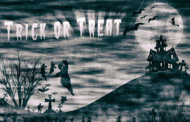 Halloween design : Landscape horror with Trick or Treat message.