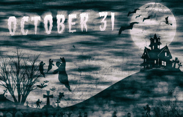 Halloween design : Landscape horror with October 31 message for halloween background.