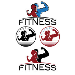 man and woman of fitness silhouette character emblems set