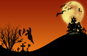 Halloween design : Landscape horror orange tone for halloween background.