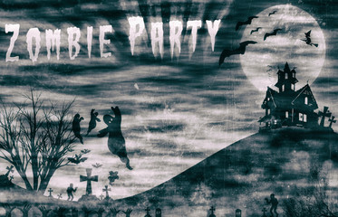 Halloween design : Landscape horror with Horror Night message for halloween background.