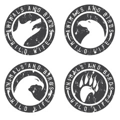 vintage grunge labels with animals and birds negative space conc