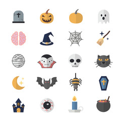 Flat Color Icons Design Set of Halloween.