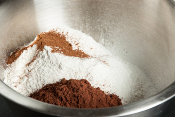 Cooking Process Of Brownies. Ingredients In Bowl.