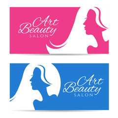 Set of banners with conceptual silhouette of a woman with hair.