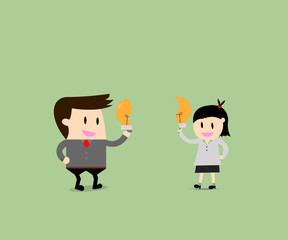 Businessman and Businesswomen have idea connection, Business ide
