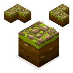 3D Isometric Landscape Cube - Ground Grass Element. Icon Can be used for Game, Web, Mobile App, Infographics. Game asset.