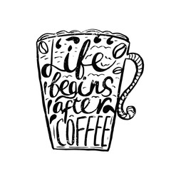 Hand drawn vintage quote for coffee themed:"Life begins after co