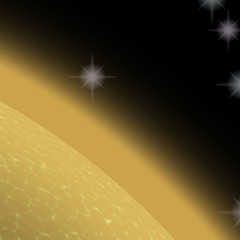 Abstract shining yellow planet in deep space with stars - 123805406