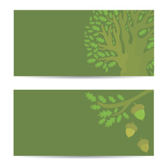 Set of banners with oak tree and acorns. Vector illustration