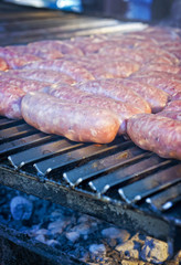 Sausages on grill with copy space