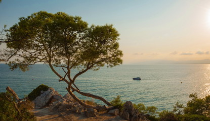 Fototapeta premium Sunset over the Mediterranean Sea in La Pineda in Spain
