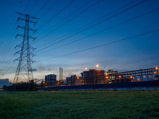 High voltage post or High voltage tower in green field at Butterworth, Penang, Malaysia