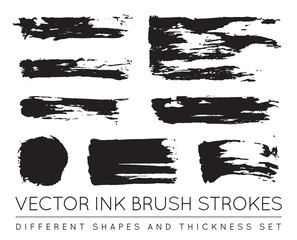 Set of Vector Black Pen Ink Brush Strokes. Grunge Ink Brush Stro