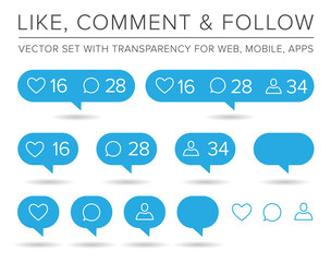 Vector Like, Follower, Comment Icon Set