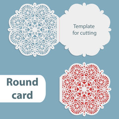 Laser cut wedding round card template, paper openwork greeting card, template for cutting, lace invitation, card for Christmas and New Year, vector illustration