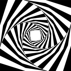 Vector Illustration.Black and White Striped Helix  Expanding from the Center. Optical Illusion of Depth and Volume. Suitable for Web Design.