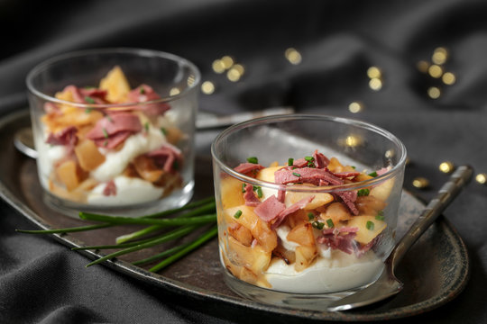 verrine de magret de canard pomme no&euml;l